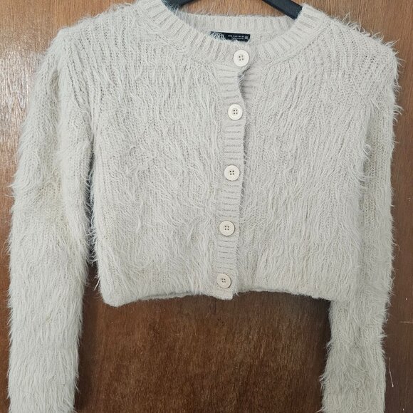 Zara Fuzzy Furry Ribbed Button Sweater S Small - Picture 1 of 6